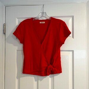 Madewell Texture & Thread Wrap-Tie Top - Ripe Persimmon - Size XS
